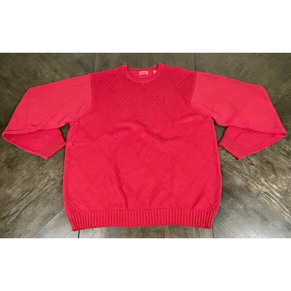 Vintage IZOD Cotton Sweater Men's Large Solid Red Diamond Pattern Christmas - Picture 2 of 11